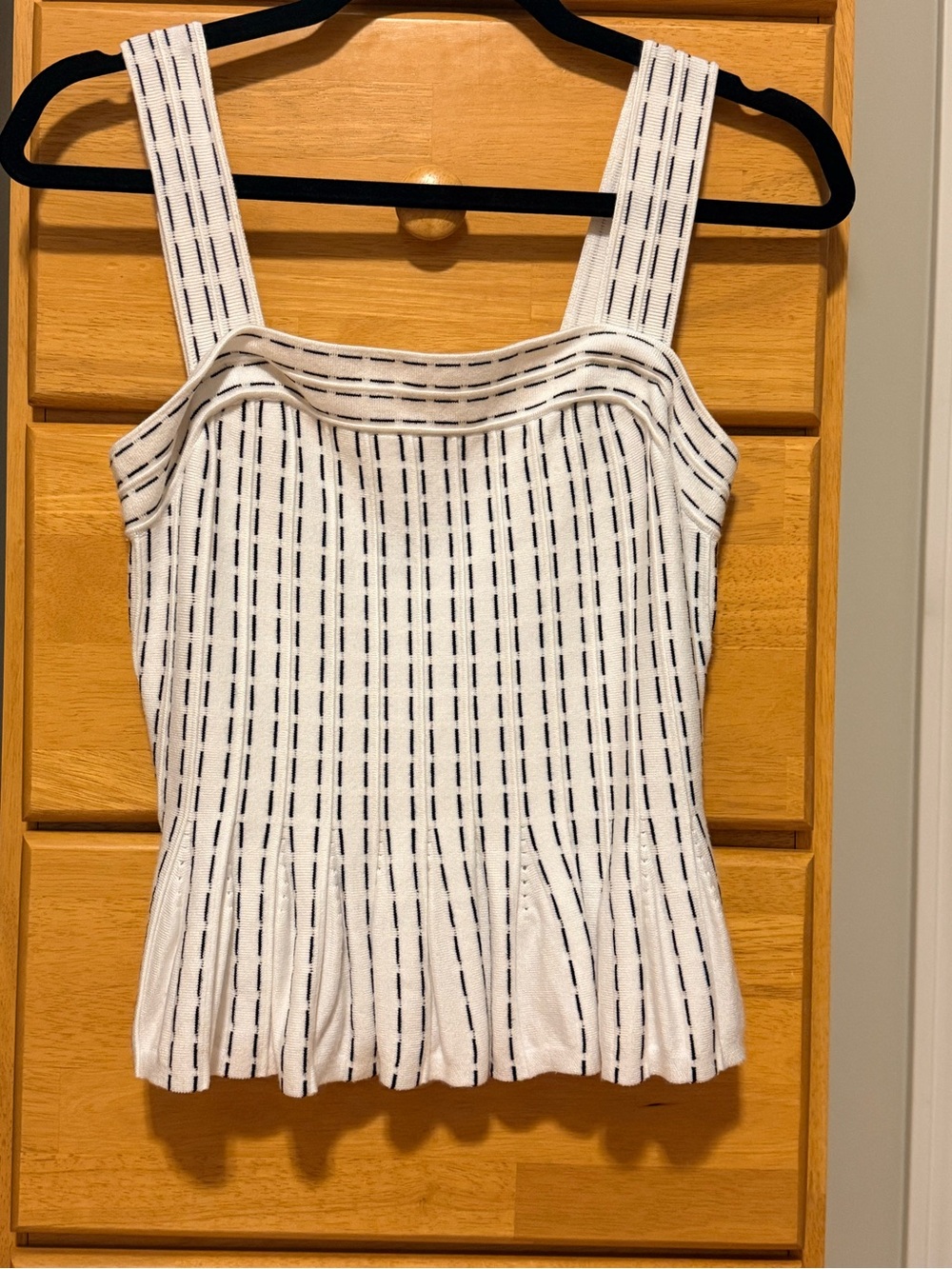 Express White Ribbed Knit Tank with Black Vertical Stitching